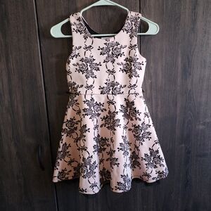 pink with black  flowers party dress